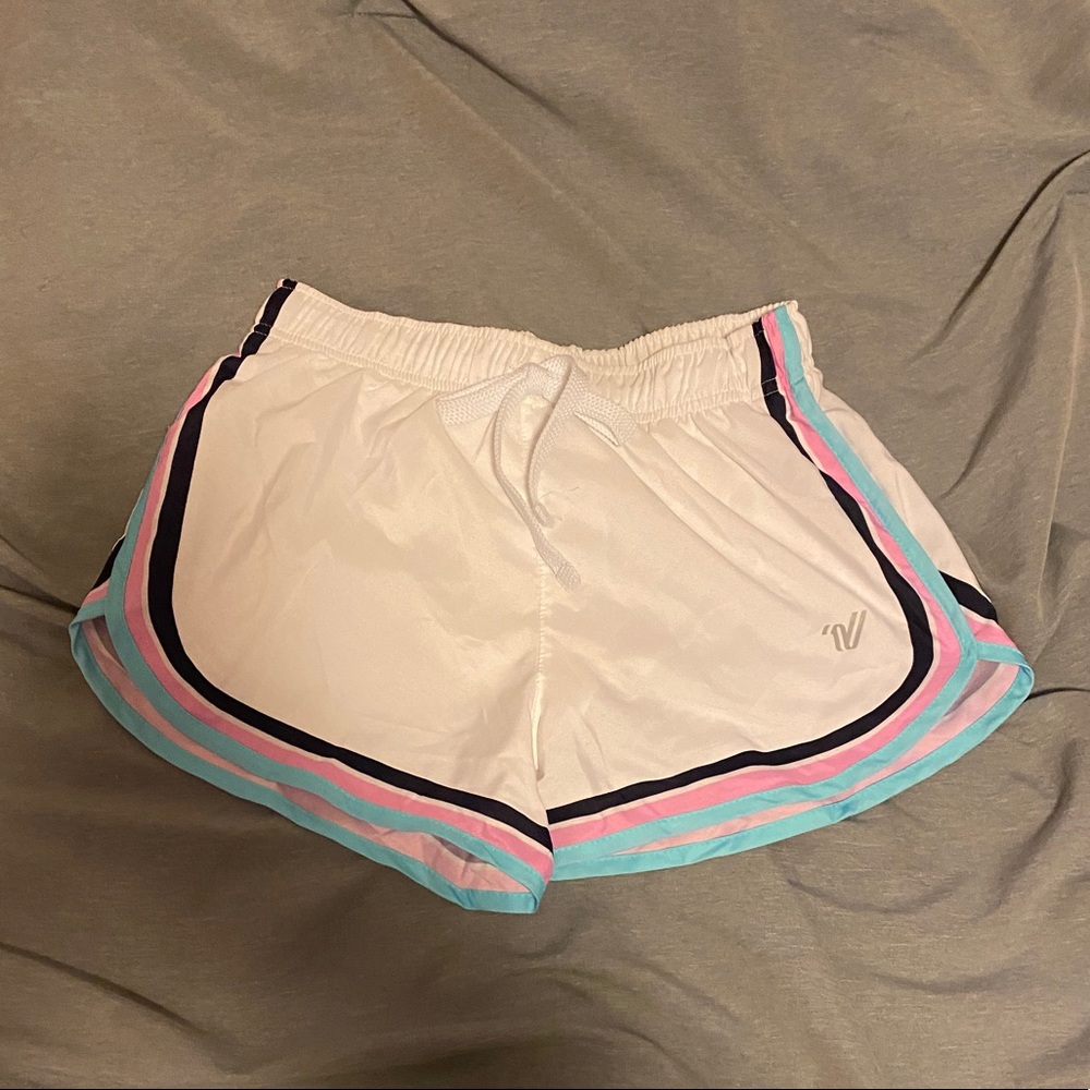 NWOT Varsity Athletic Shorts White with Multicolor Trim